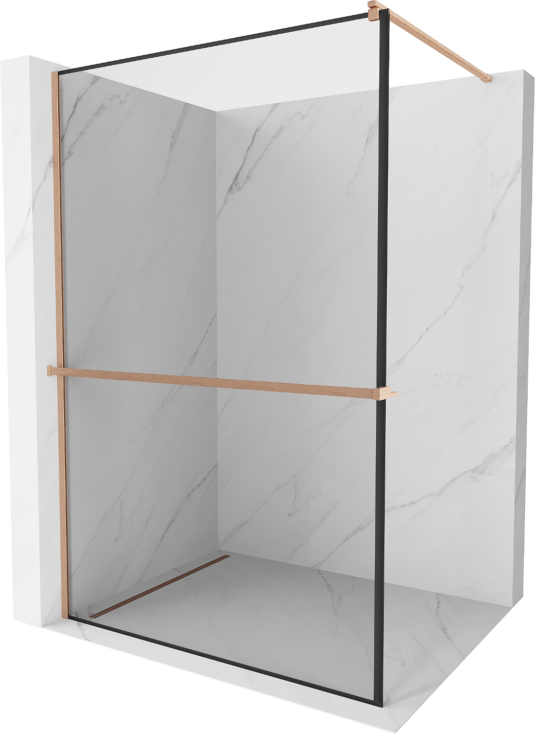 Mexen Kioto+ ścianka prysznicowa z półką Walk-in 90 x 200 cm, czarny wzór, miedź szczotkowana - 800-090-121-65-70