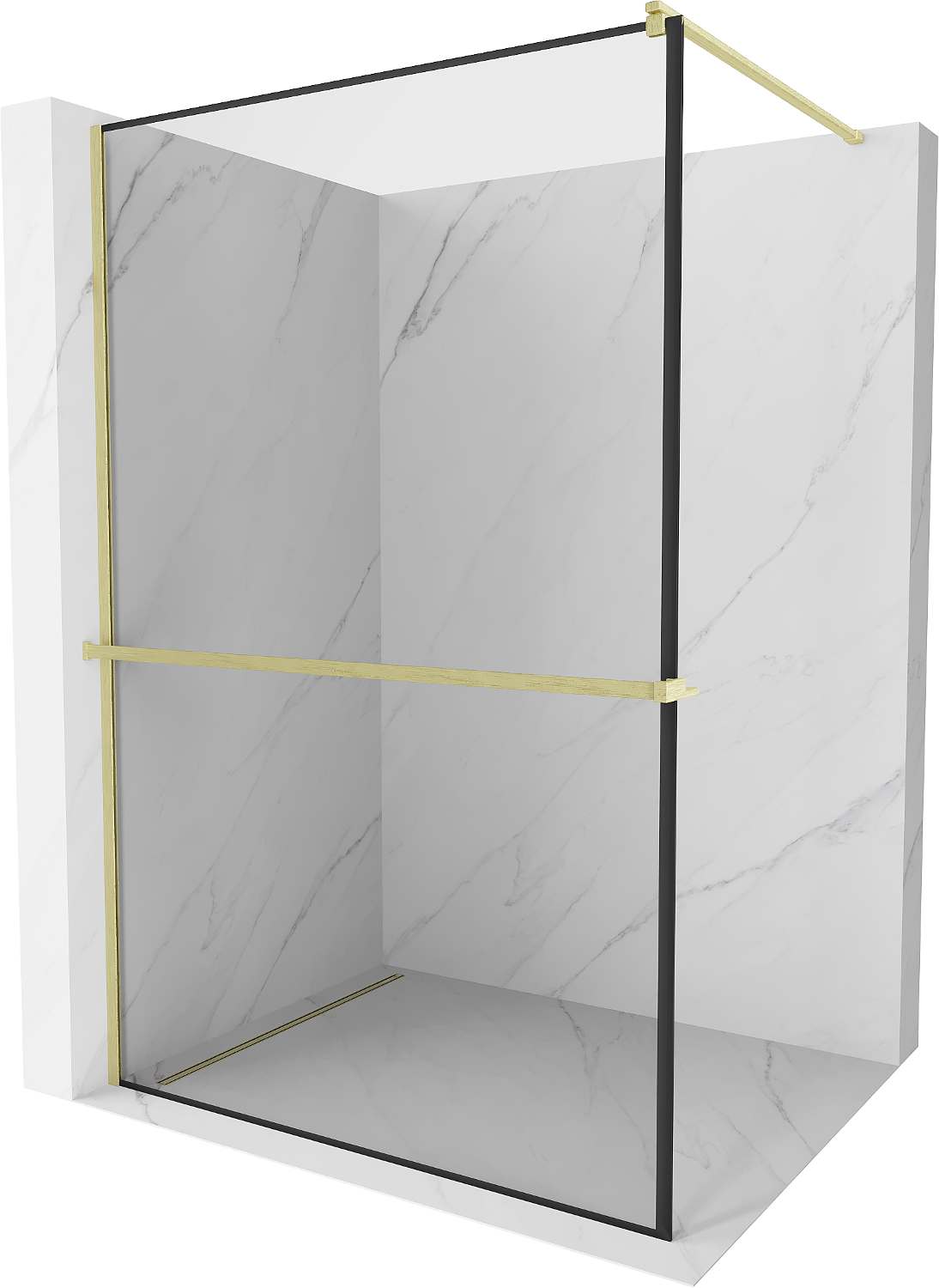 Mexen Kioto+ ścianka prysznicowa z półką Walk-in 90 x 200 cm, czarny wzór, złota szczotkowana - 800-090-121-55-70