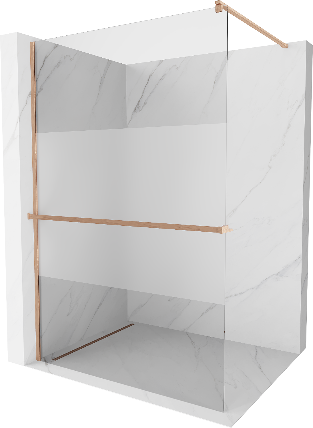 Mexen Kioto+ ścianka prysznicowa z półką Walk-in 70 x 200 cm, transparent/szron, miedź szczotkowana - 800-070-121-65-35
