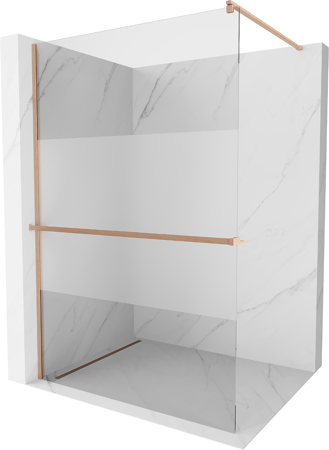 Mexen Kioto+ ścianka prysznicowa z półką Walk-in 130 x 200 cm, transparent/szron, miedź szczotkowana - 800-130-121-65-35