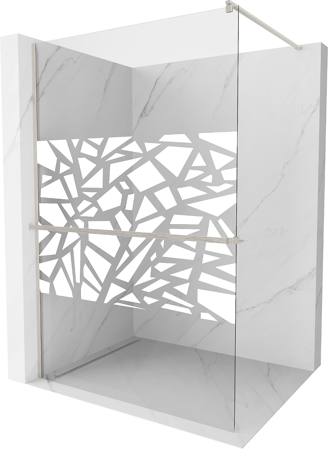 Mexen Kioto+ ścianka prysznicowa z półką Walk-in 90 x 200 cm, biały wzór, nikiel szczotkowany - 800-090-121-97-85