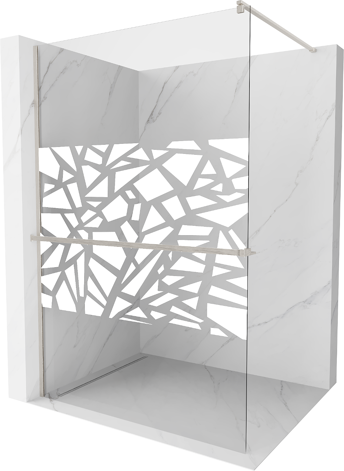 Mexen Kioto+ ścianka prysznicowa z półką Walk-in 110 x 200 cm, biały wzór, nikiel szczotkowany - 800-110-121-97-85
