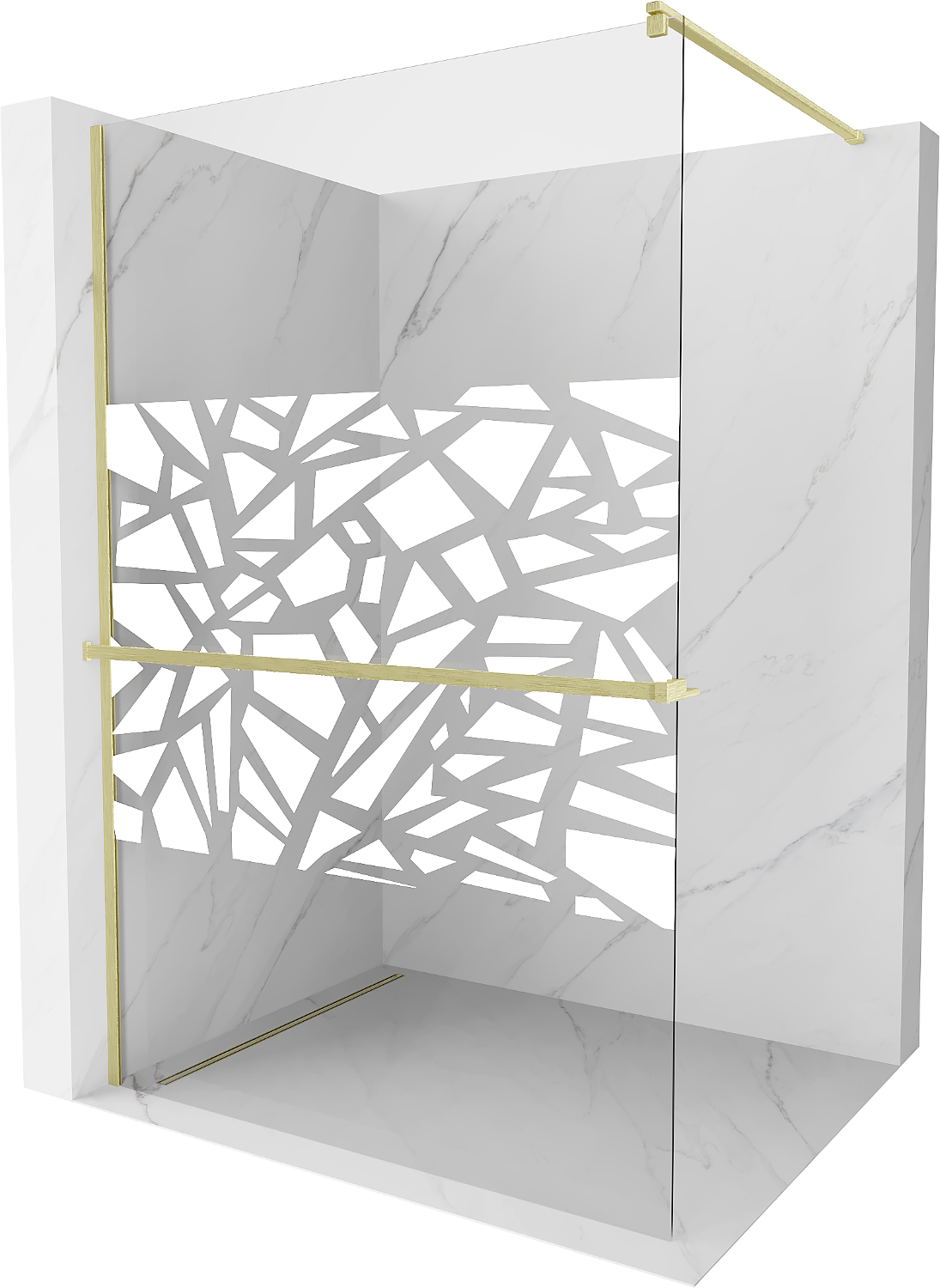 Mexen Kioto+ ścianka prysznicowa z półką Walk-in 80 x 200 cm, biały wzór, złota szczotkowana - 800-080-121-55-85