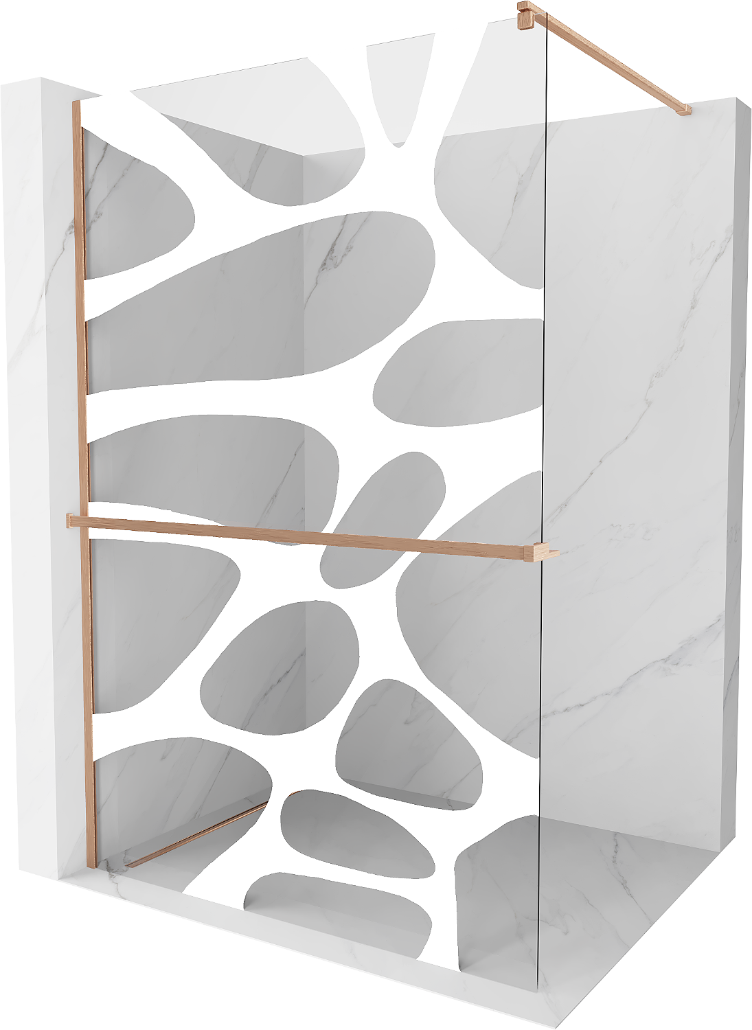 Mexen Kioto+ ścianka prysznicowa z półką Walk-in 70 x 200 cm, biały wzór, miedź szczotkowana - 800-070-121-65-97