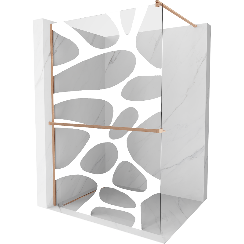 Mexen Kioto+ ścianka prysznicowa z półką Walk-in 80 x 200 cm, biały wzór, miedź szczotkowana - 800-080-121-65-97