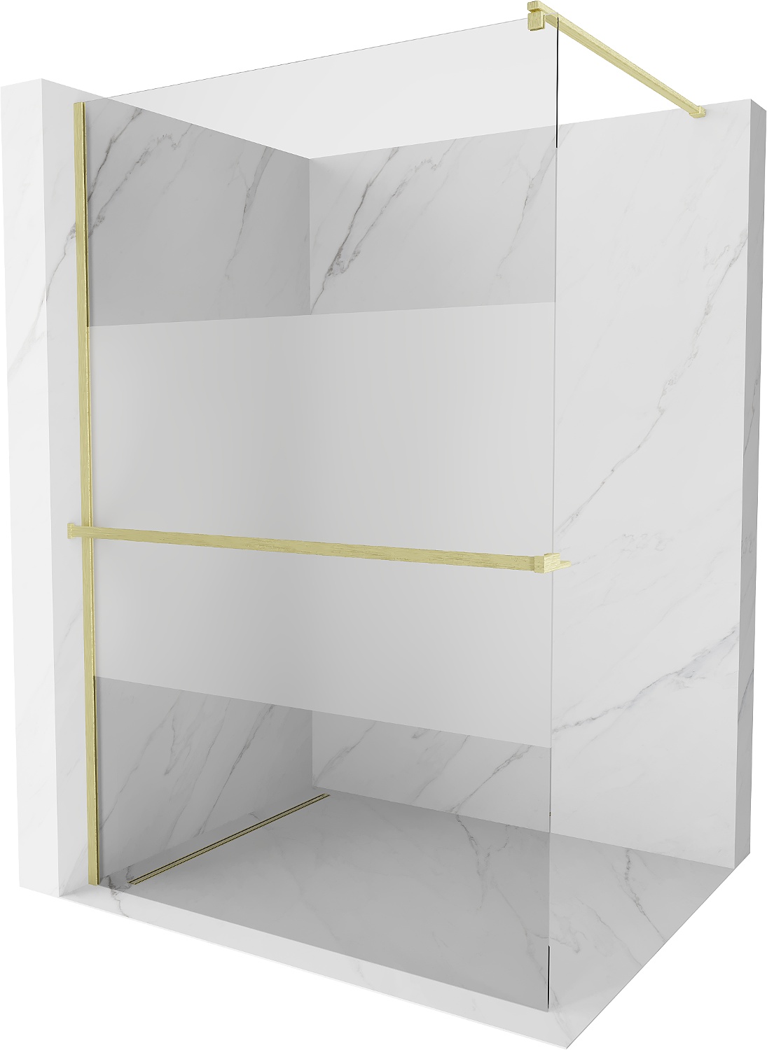 Mexen Kioto+ ścianka prysznicowa z półką Walk-in 80 x 200 cm, transparent/szron, złota szczotkowana - 800-080-121-55-35
