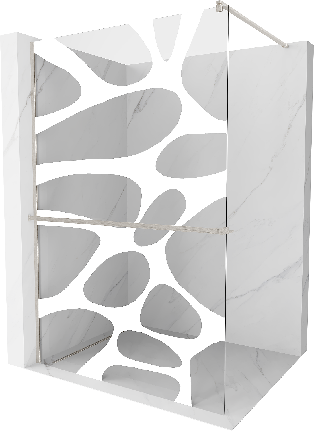 Mexen Kioto+ ścianka prysznicowa z półką Walk-in 110 x 200 cm, biały wzór, nikiel szczotkowany - 800-110-121-97-97