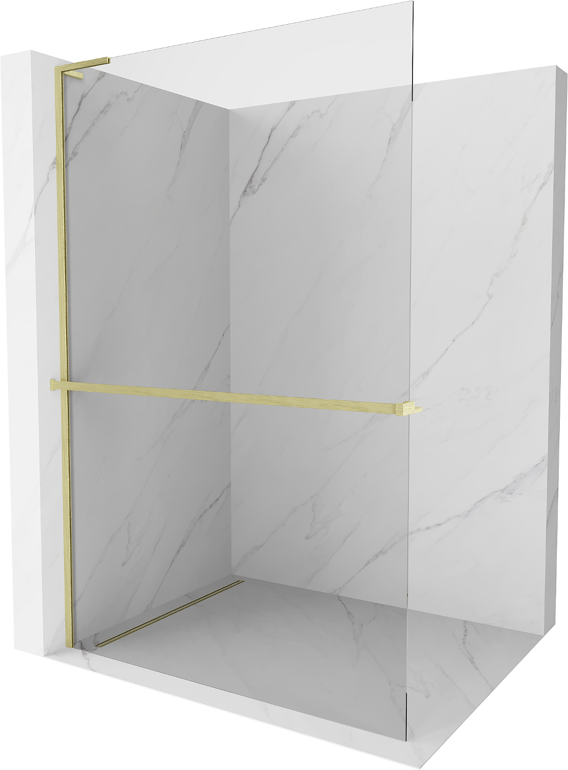 Mexen Kioto+ L ścianka prysznicowa z półką Walk-in 70 x 200 cm, transparent, złota szczotkowana - 800-070-123-55-00