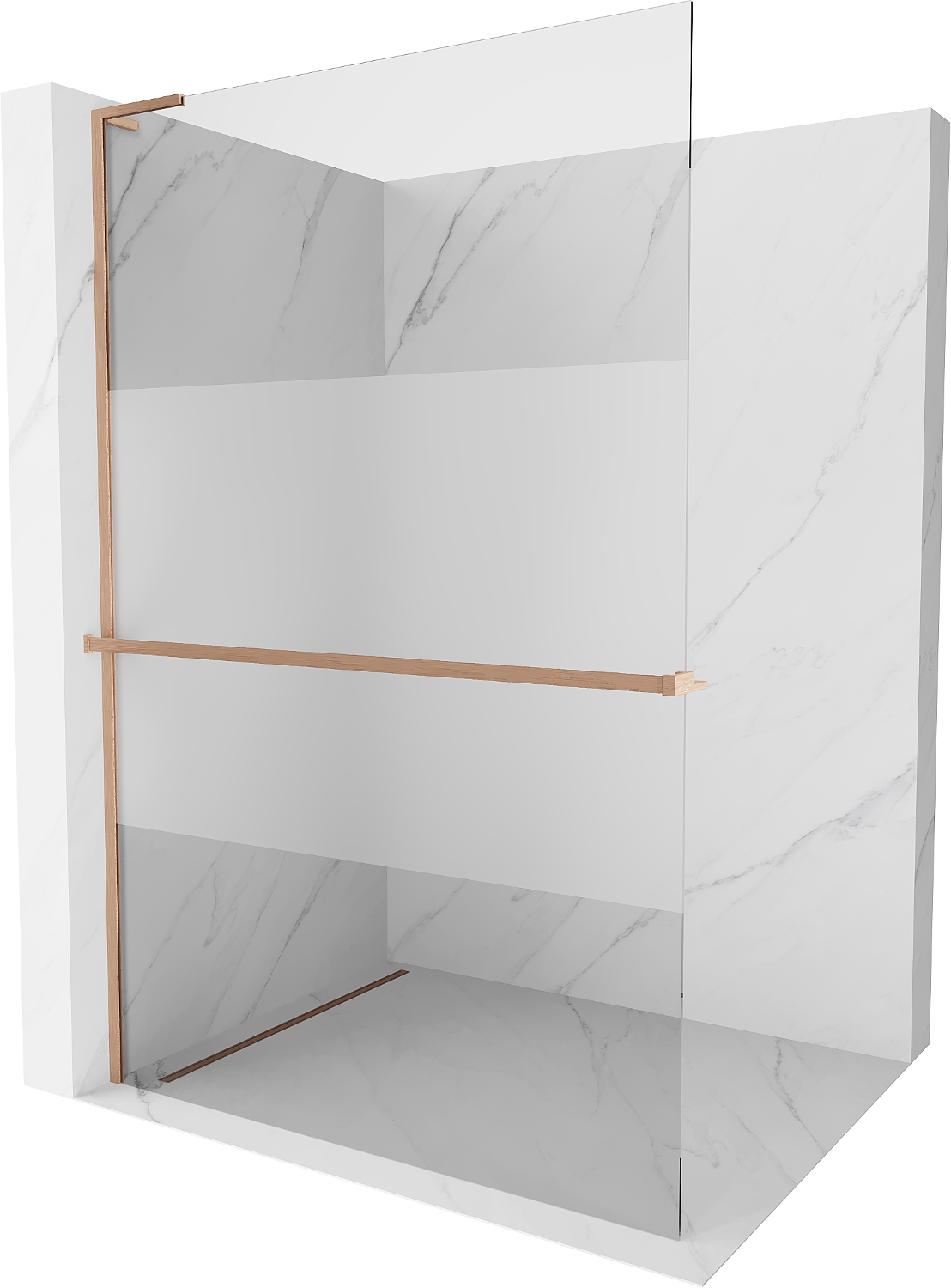 Mexen Kioto+ L ścianka prysznicowa z półką Walk-in 90 x 200 cm, transparent/szron, miedź szczotkowana - 800-090-123-65-35