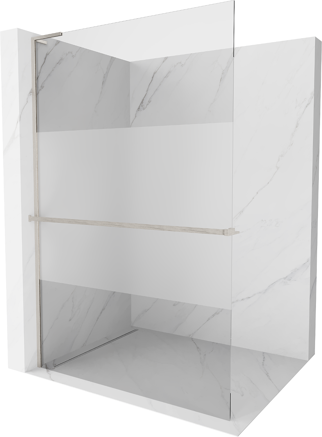 Mexen Kioto+ L ścianka prysznicowa z półką Walk-in 80 x 200 cm, transparent/szron, nikiel szczotkowany - 800-080-123-97-35