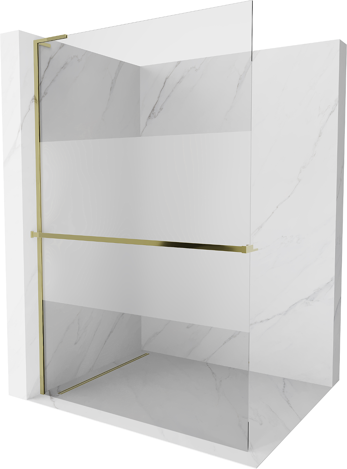 Mexen Kioto+ L ścianka prysznicowa z półką Walk-in 90 x 200 cm, transparent/szron, złota - 800-090-123-50-35