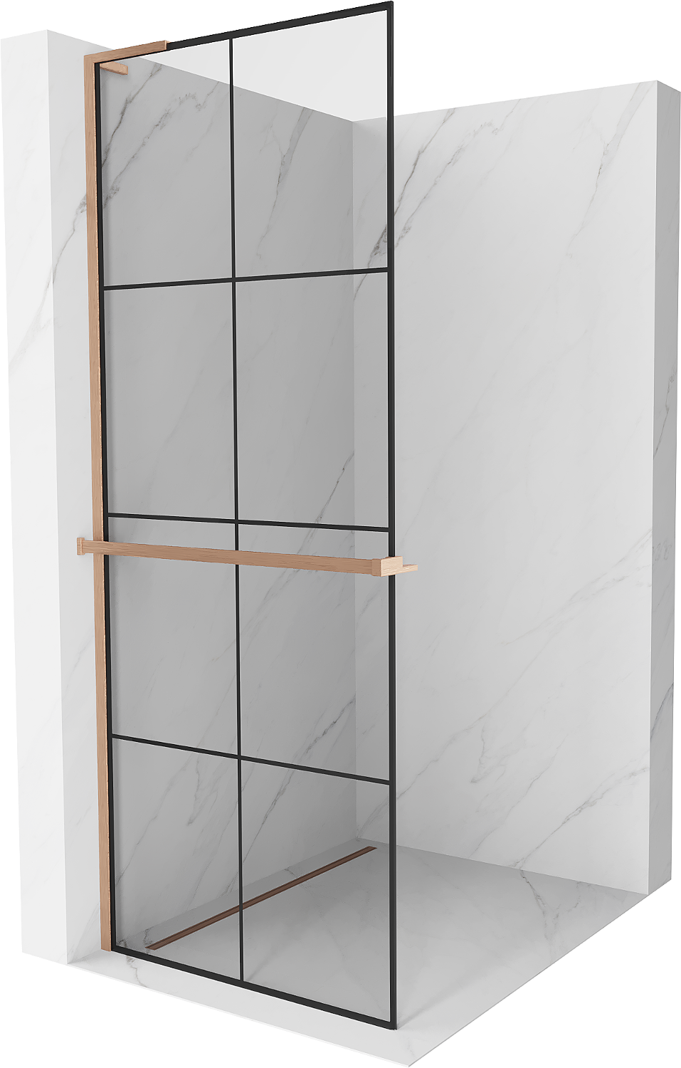 Mexen Kioto+ L ścianka prysznicowa z półką Walk-in 70 x 200 cm, czarny wzór, miedź szczotkowana - 800-070-123-65-77