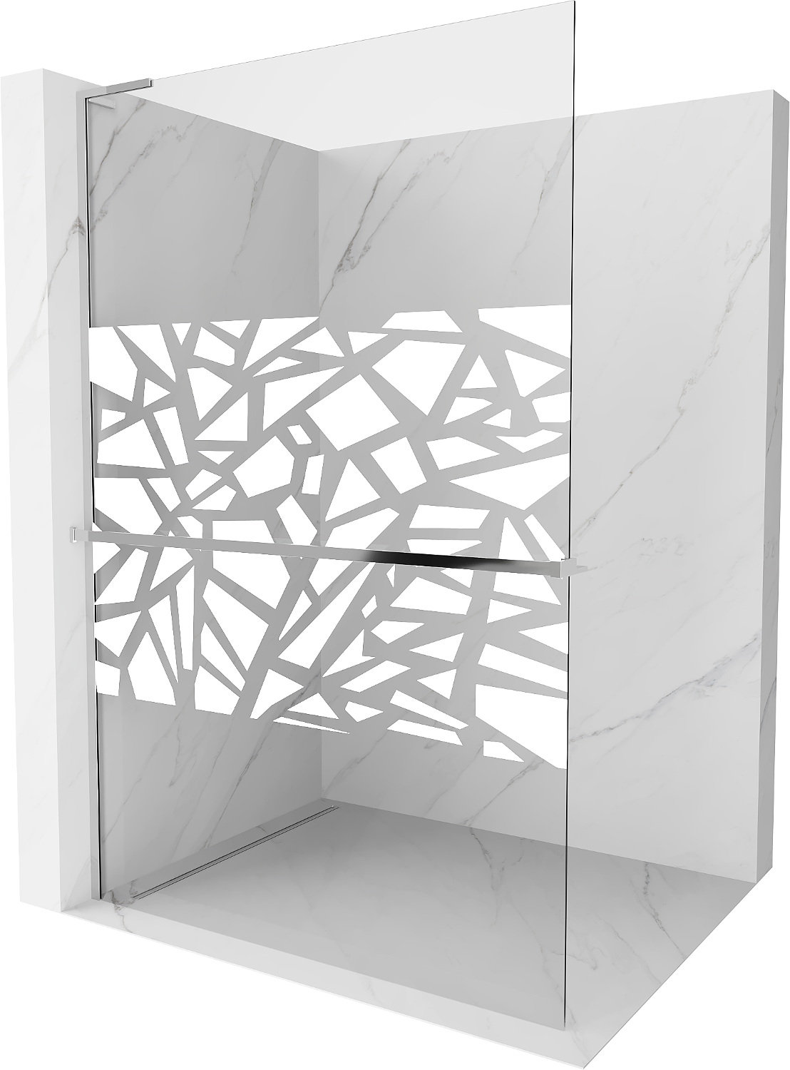 Mexen Kioto+ L ścianka prysznicowa z półką Walk-in 90 x 200 cm, biały wzór, chrom - 800-090-123-01-85
