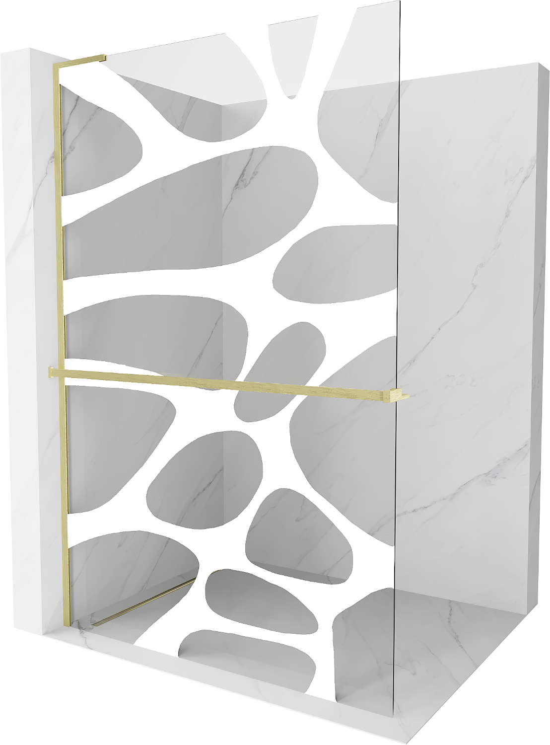 Mexen Kioto+ L ścianka prysznicowa z półką Walk-in 80 x 200 cm, biały wzór, złota szczotkowana - 800-080-123-55-97