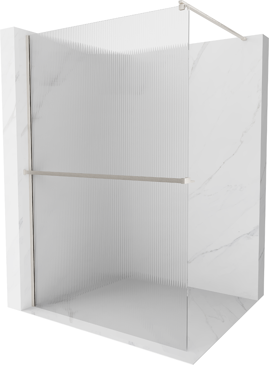 Mexen Kioto+ ścianka prysznicowa z półką Walk-in 100 x 200 cm, prążki, nikiel szczotkowany - 800-100-121-97-09