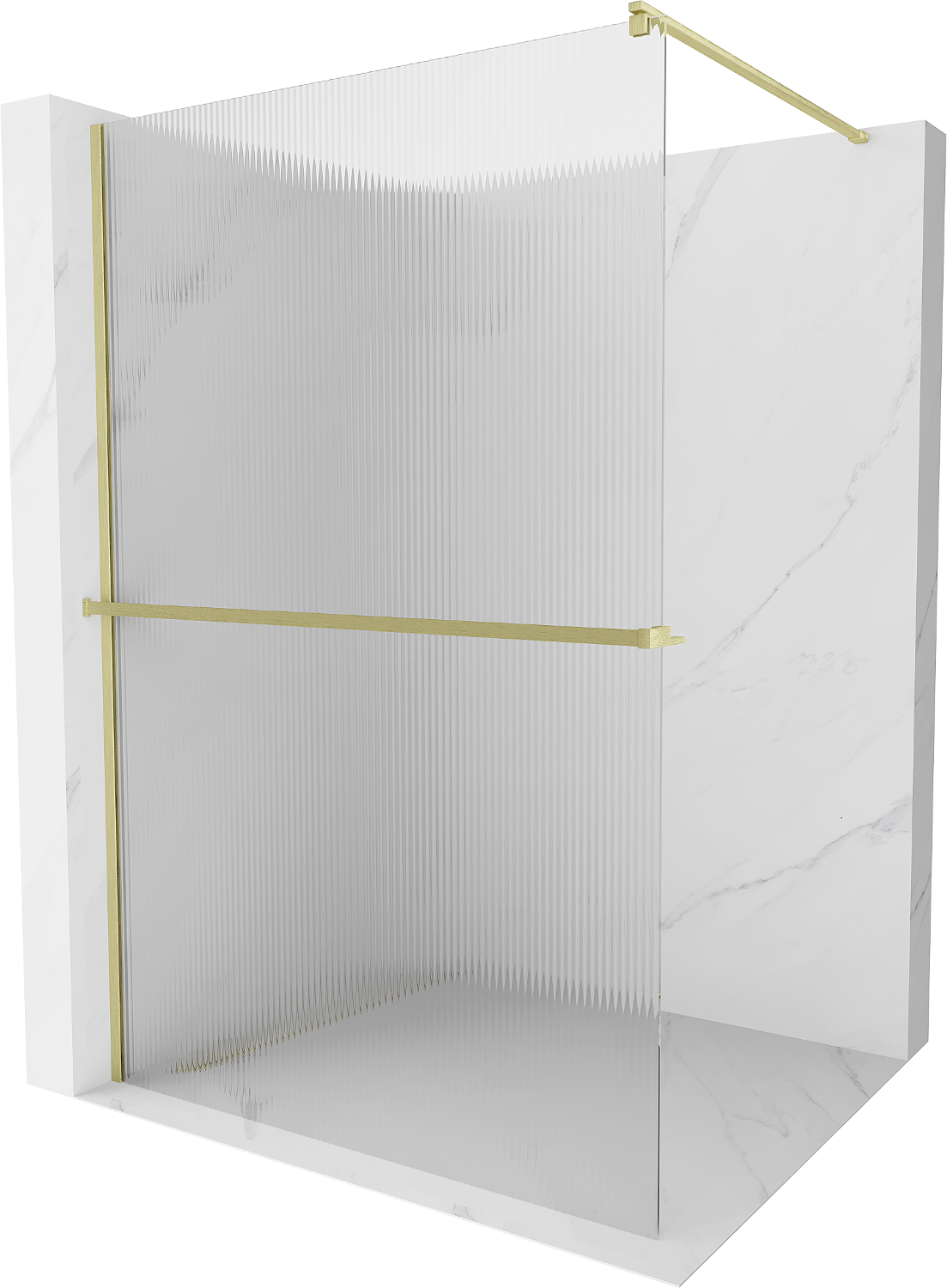 Mexen Kioto+ ścianka prysznicowa z półką Walk-in 130 x 200 cm, prążki, złota szczotkowana - 800-130-121-55-09