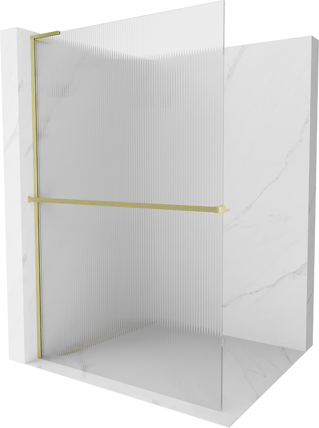 Mexen Kioto+ L ścianka prysznicowa z półką Walk-in 120 x 200 cm, prążki, złota szczotkowana - 800-120-123-55-09