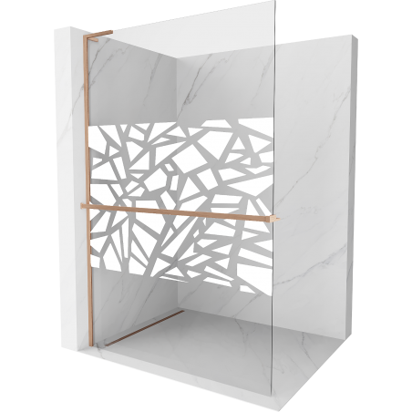 Mexen Kioto+ L ścianka prysznicowa z półką Walk-in 110 x 200 cm, biały wzór, miedź szczotkowana - 800-110-123-65-85