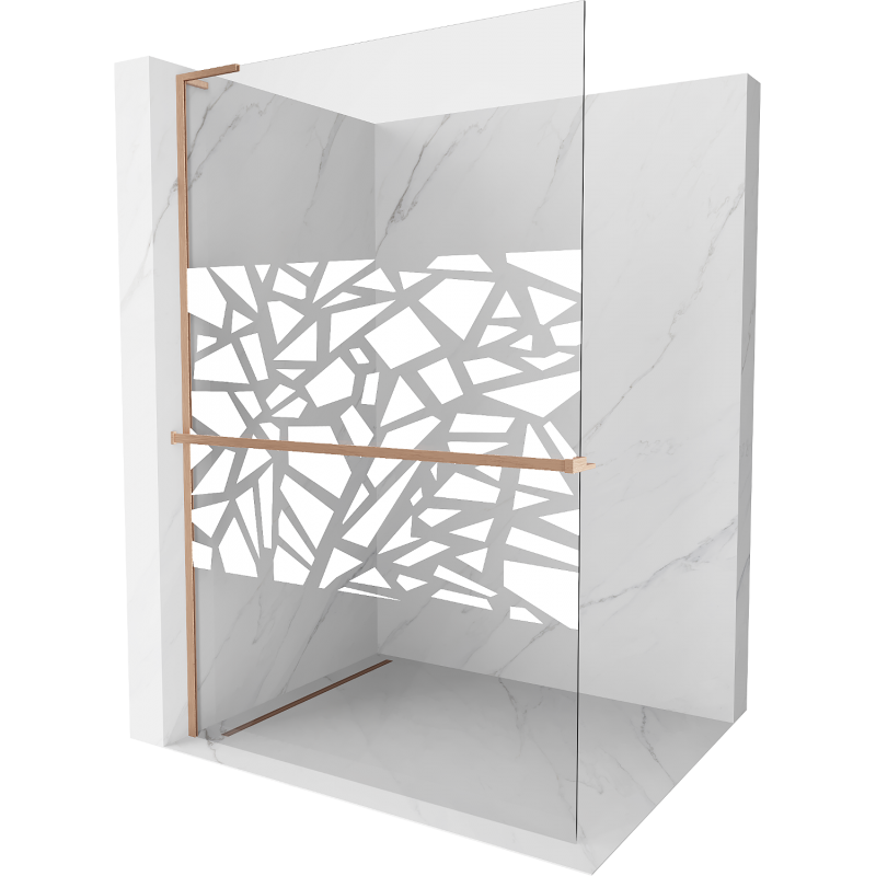 Mexen Kioto+ L ścianka prysznicowa z półką Walk-in 120 x 200 cm, biały wzór, miedź szczotkowana - 800-120-123-65-85