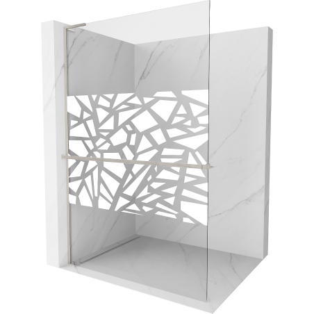 Mexen Kioto+ L ścianka prysznicowa z półką Walk-in 70 x 200 cm, biały wzór, nikiel szczotkowany - 800-070-123-97-85