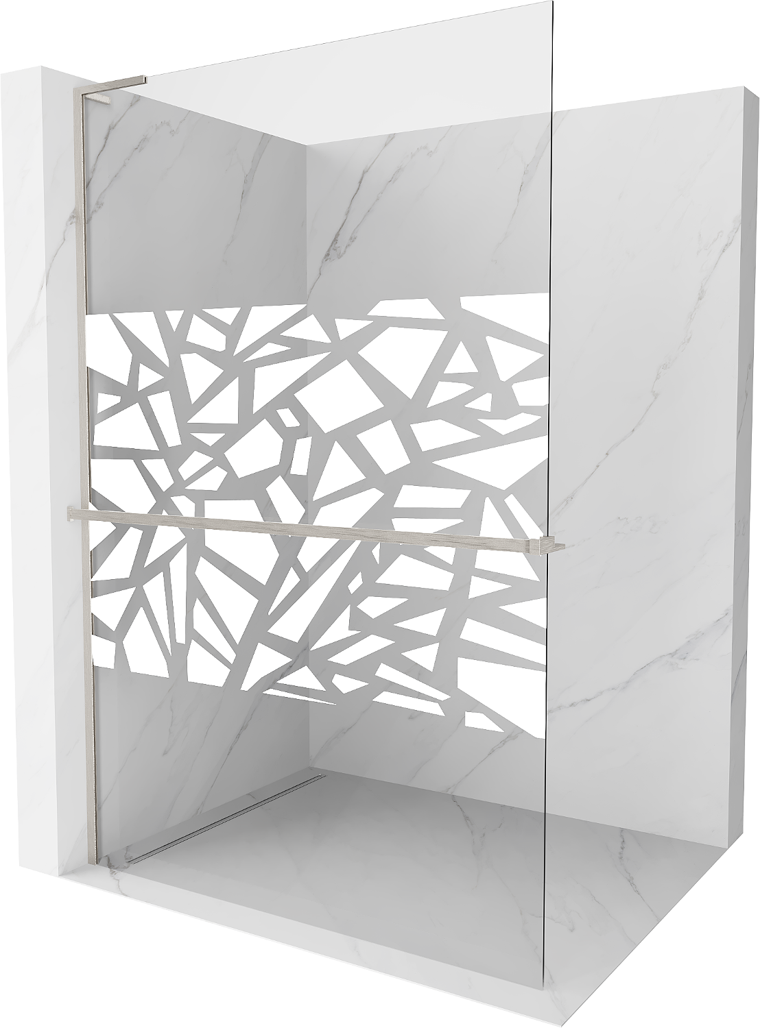 Mexen Kioto+ L ścianka prysznicowa z półką Walk-in 90 x 200 cm, biały wzór, nikiel szczotkowany - 800-090-123-97-85
