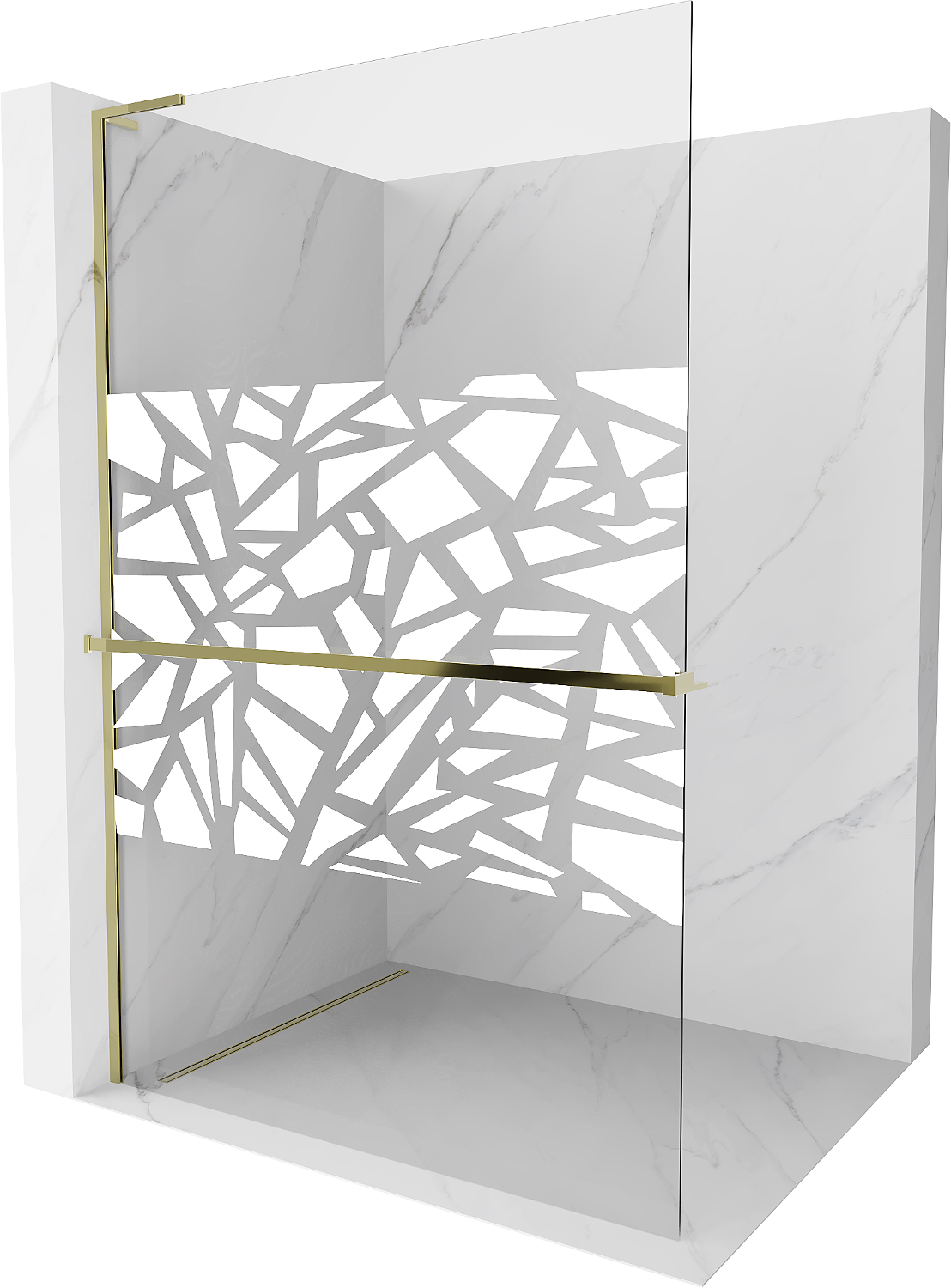Mexen Kioto+ L ścianka prysznicowa z półką Walk-in 80 x 200 cm, biały wzór, złota - 800-080-123-50-85