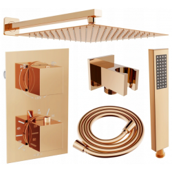 Mexen Cube DR02 zestaw prysznicowy podtynkowy z deszczownica 25 cm, różowe złoto - 77502DR0225-60