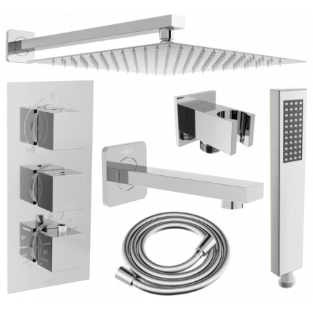 Mexen Cube DR02 zestaw wannowo-prysznicowy podtynkowy z deszczownicą 30 cm, chrom - 77503DR0230-00