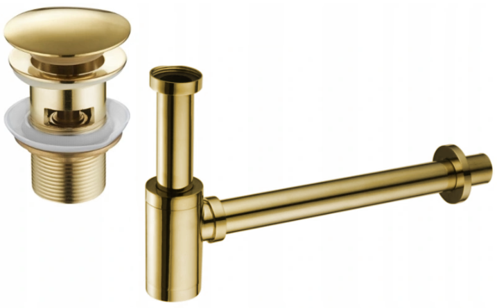 Mexen półsyfon umywalkowy okrągły z korkiem klik-klak, z przelewem, złoty - 7992050-50