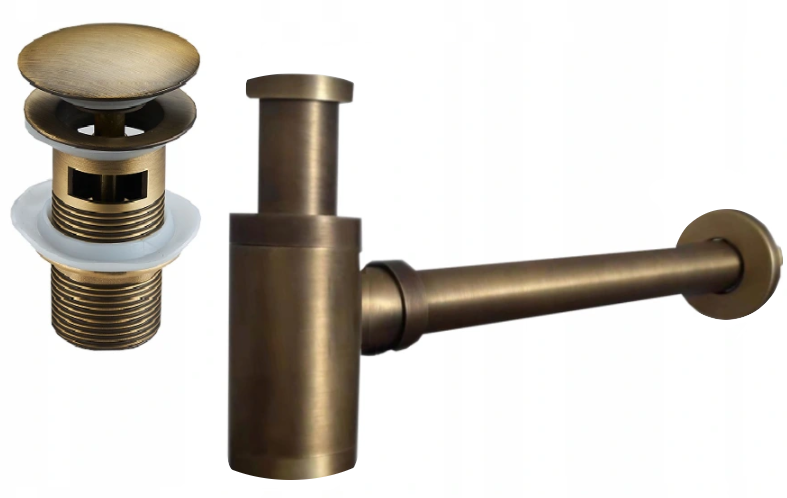 Mexen półsyfon umywalkowy okrągły z korkiem klik-klak, z przelewem, brąz antyczny - 7992050-30