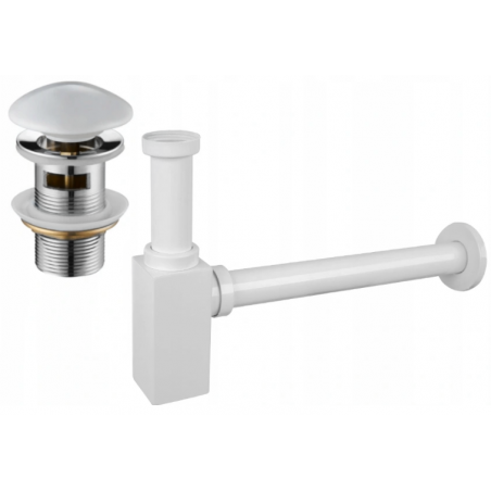 Mexen półsyfon umywalkowy kwadratowy z korkiem ceramicznym klik-klak, z przelewem, biały - 7992060-25
