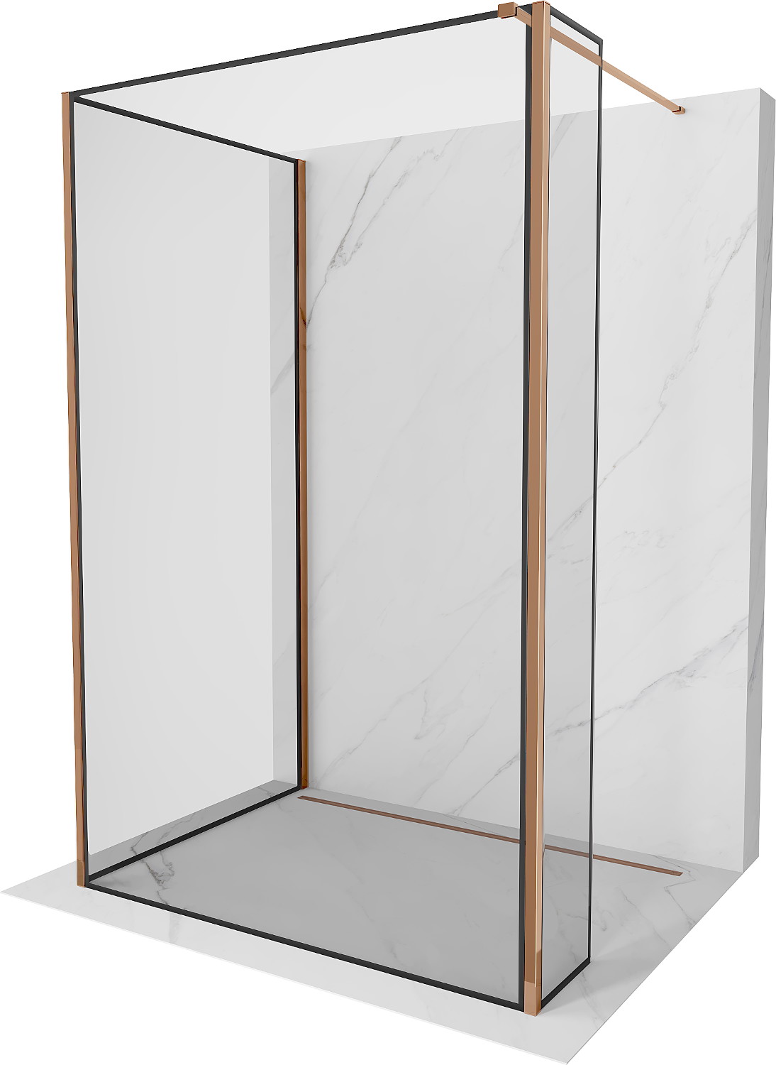 Mexen Kioto ścianka prysznicowa Walk-in 120 x 70 x 30 cm, czarny wzór, różowe złoto - 800-120-070-221-60-70-030