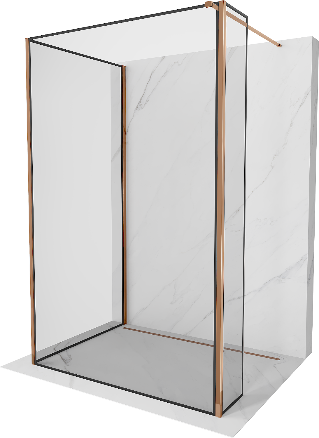 Mexen Kioto ścianka prysznicowa Walk-in 120 x 80 x 30 cm, czarny wzór, różowe złoto - 800-120-080-221-60-70-030