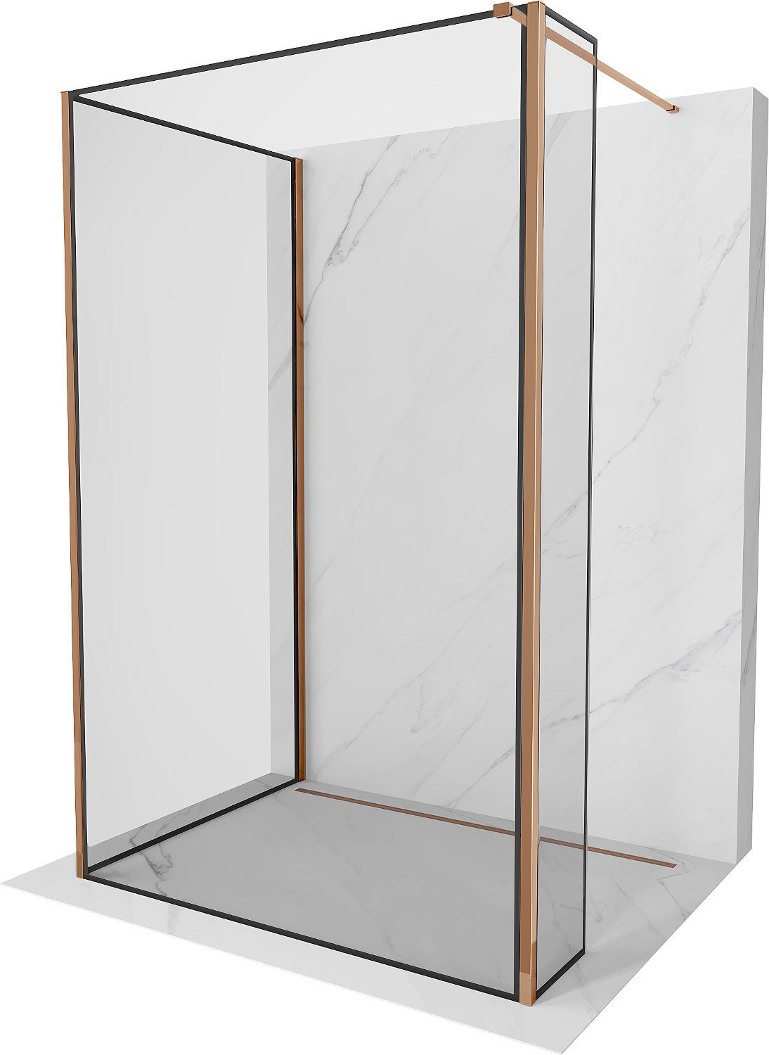 Mexen Kioto ścianka prysznicowa Walk-in 140 x 100 x 30 cm, czarny wzór, różowe złoto - 800-140-100-221-60-70-030