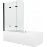 Mexen Cube wanna prostokątna 180 x 80 cm z obudową i parawanem 3-skrzydłowym 120 cm, transparent, czarny - 550518080X9012037000