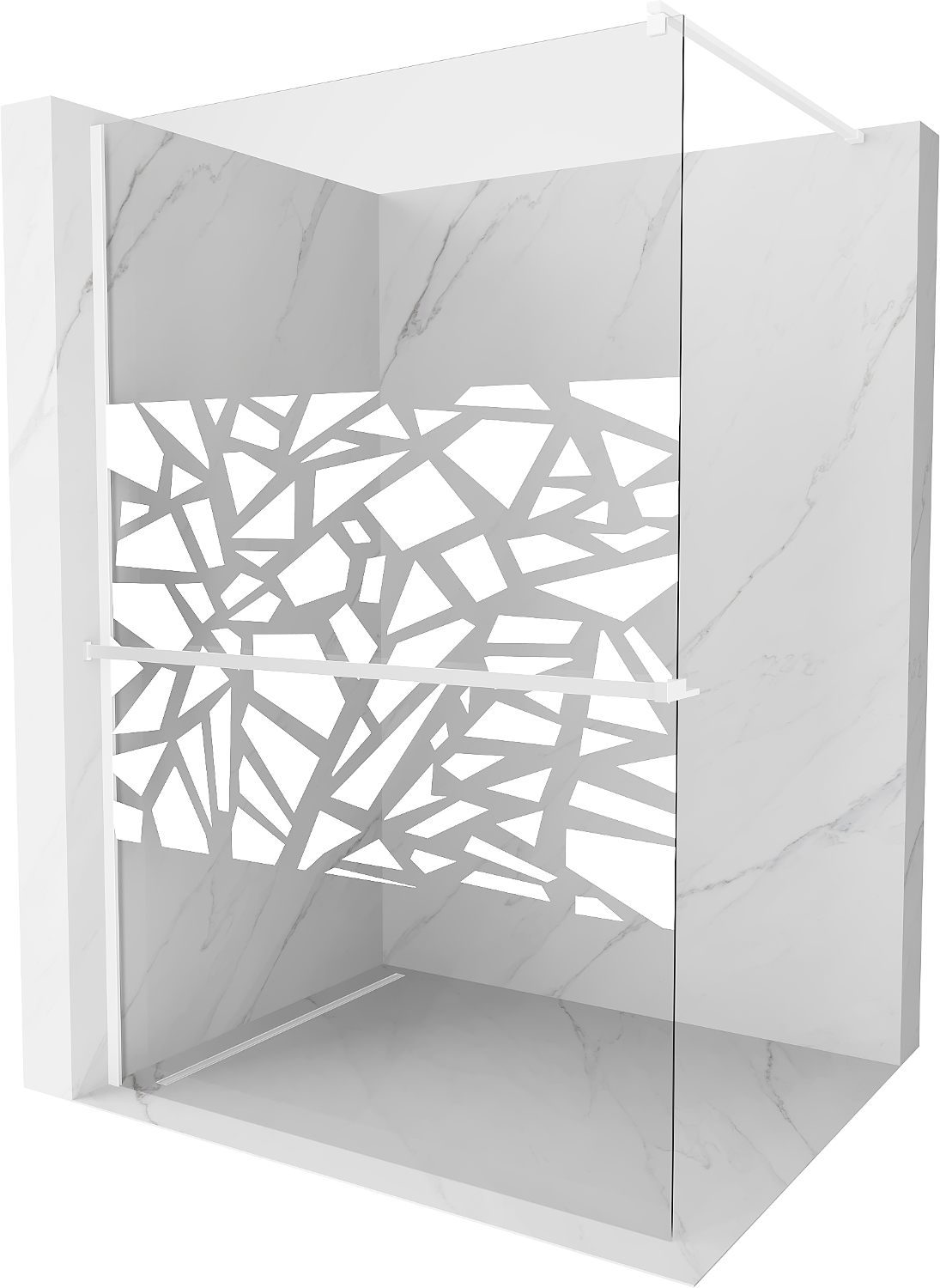 Mexen Kioto+ ścianka prysznicowa z półką Walk-in 100 x 200 cm, biały wzór, biała - 800-100-121-20-85