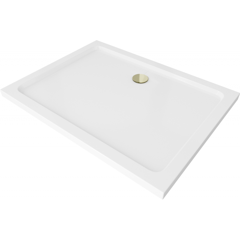 Mexen Flat brodzik prostokątny slim 130 x 100 cm, biały, syfon złoty - 40101013G