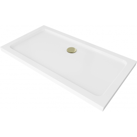 Mexen Flat brodzik prostokątny slim 130 x 70 cm, biały, syfon złoty - 40107013G