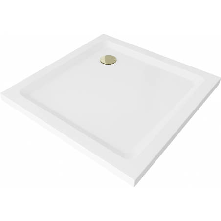 Mexen Flat brodzik kwadratowy slim 80 x 80 cm, biały, syfon złoty - 40108080G