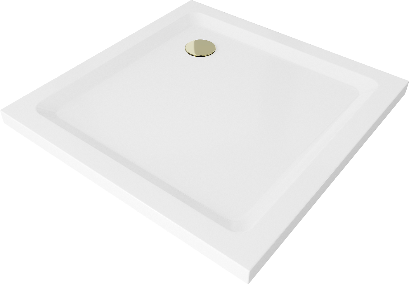 Mexen Flat brodzik kwadratowy slim 70 x 70 cm, biały, syfon złoty - 40107070G