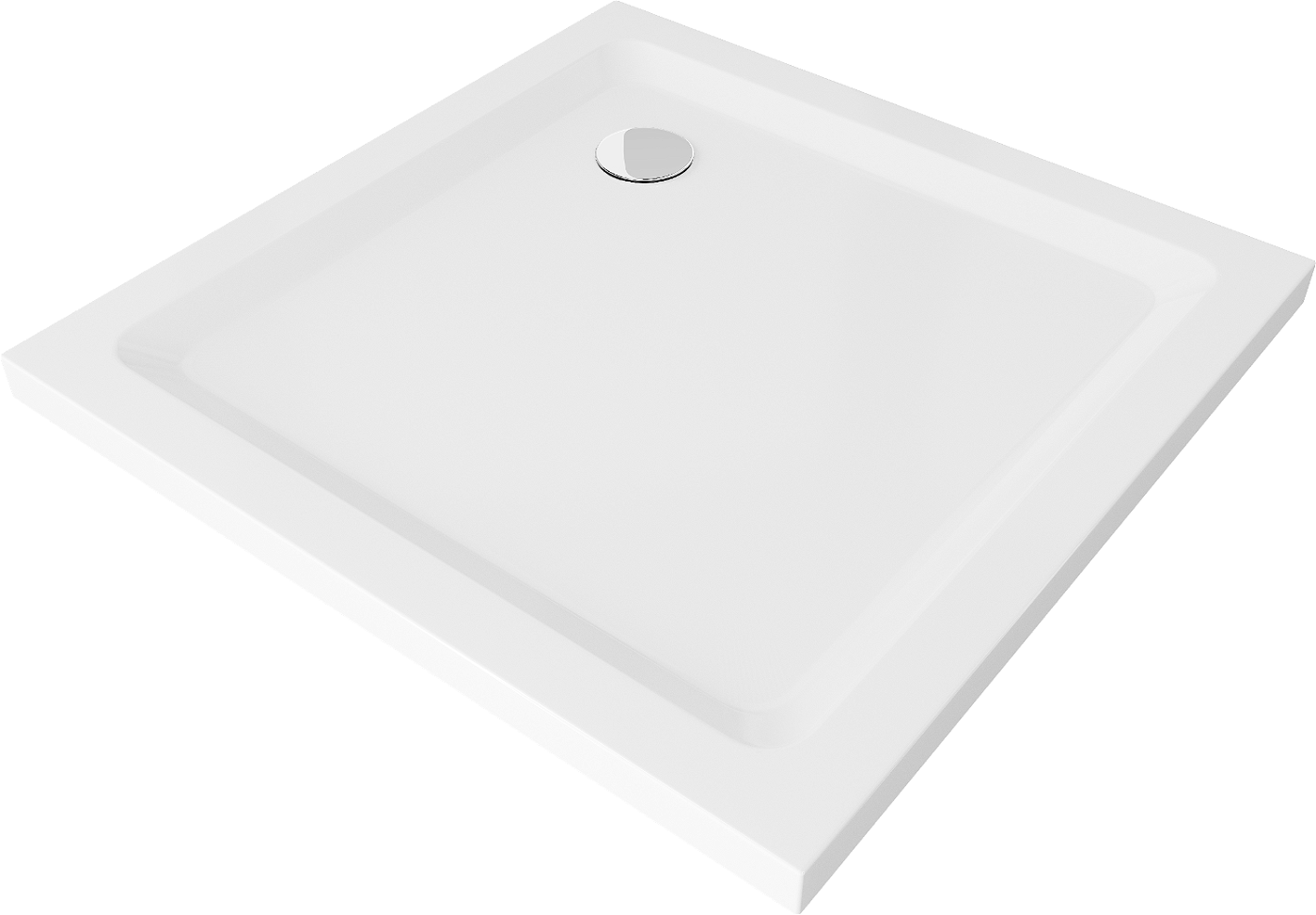 Mexen Flat brodzik kwadratowy slim 80 x 80 cm, biały, syfon chrom - 40108080