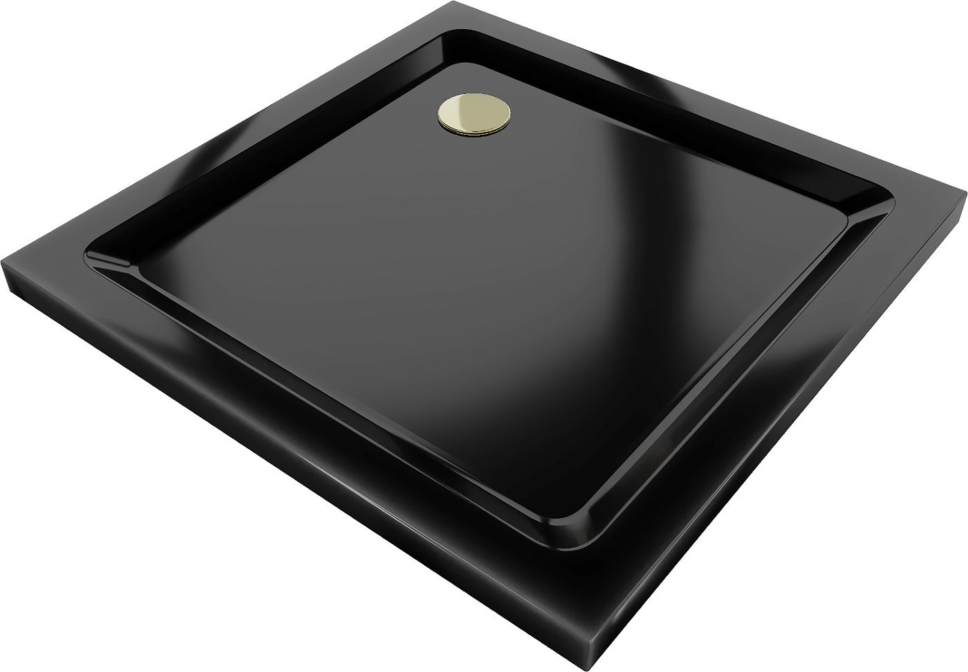 Mexen Flat brodzik kwadratowy slim 90 x 90 cm, czarny, syfon złoty - 40709090G