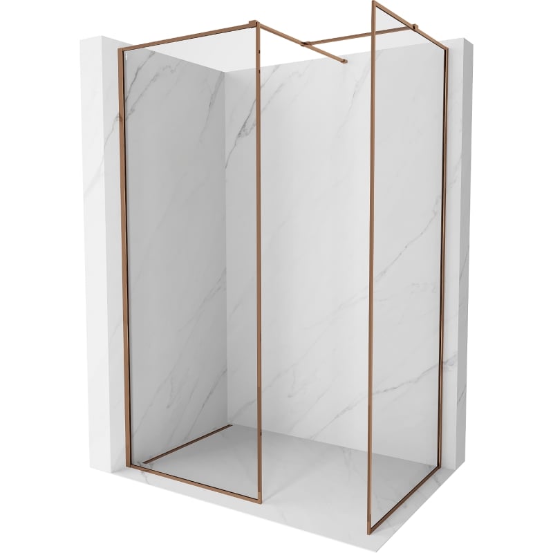 Mexen Kioto-F ścianka prysznicowa Walk-in z ramką 155 x 70 cm, transparent 8 mm, różowe złoto - 800-155-202-04-60-070