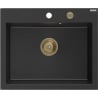 Mexen Elix zlewozmywak granitowy 1-komorowy 600 x 500 mm, czarny/srebrny metalik, syfon złoty - 6525601005-73-G