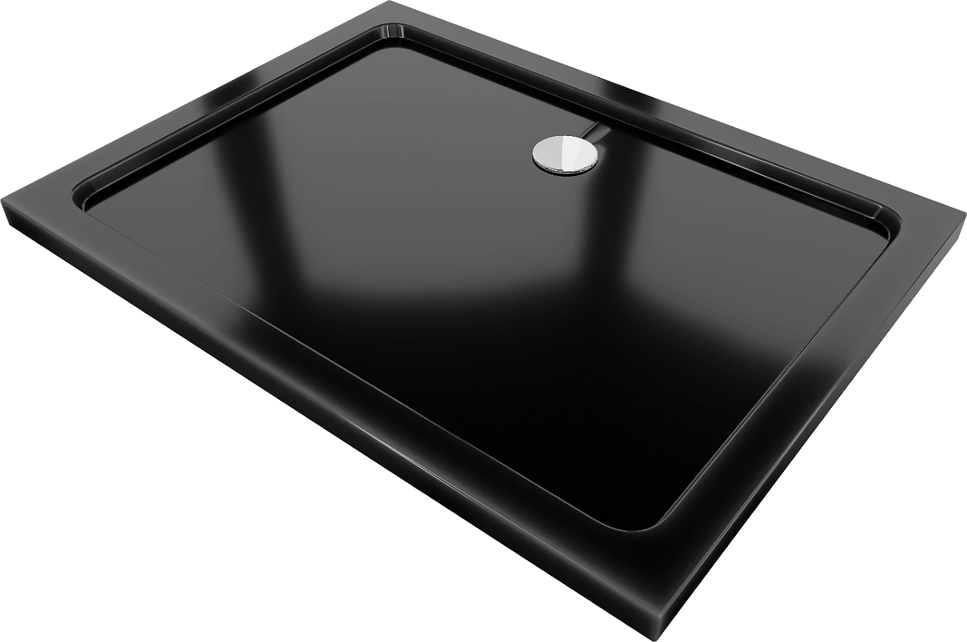 Mexen Flat brodzik prostokątny slim 90 x 70 cm, czarny, syfon chrom - 40707090