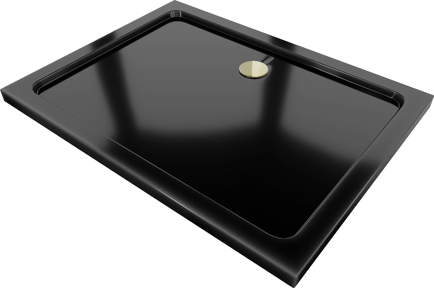 Mexen Flat brodzik prostokątny slim 90 x 70 cm, czarny, syfon złoty - 40707090G