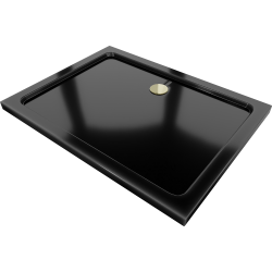 Mexen Flat brodzik prostokątny slim 140 x 80 cm, czarny, syfon złoty - 40708014G