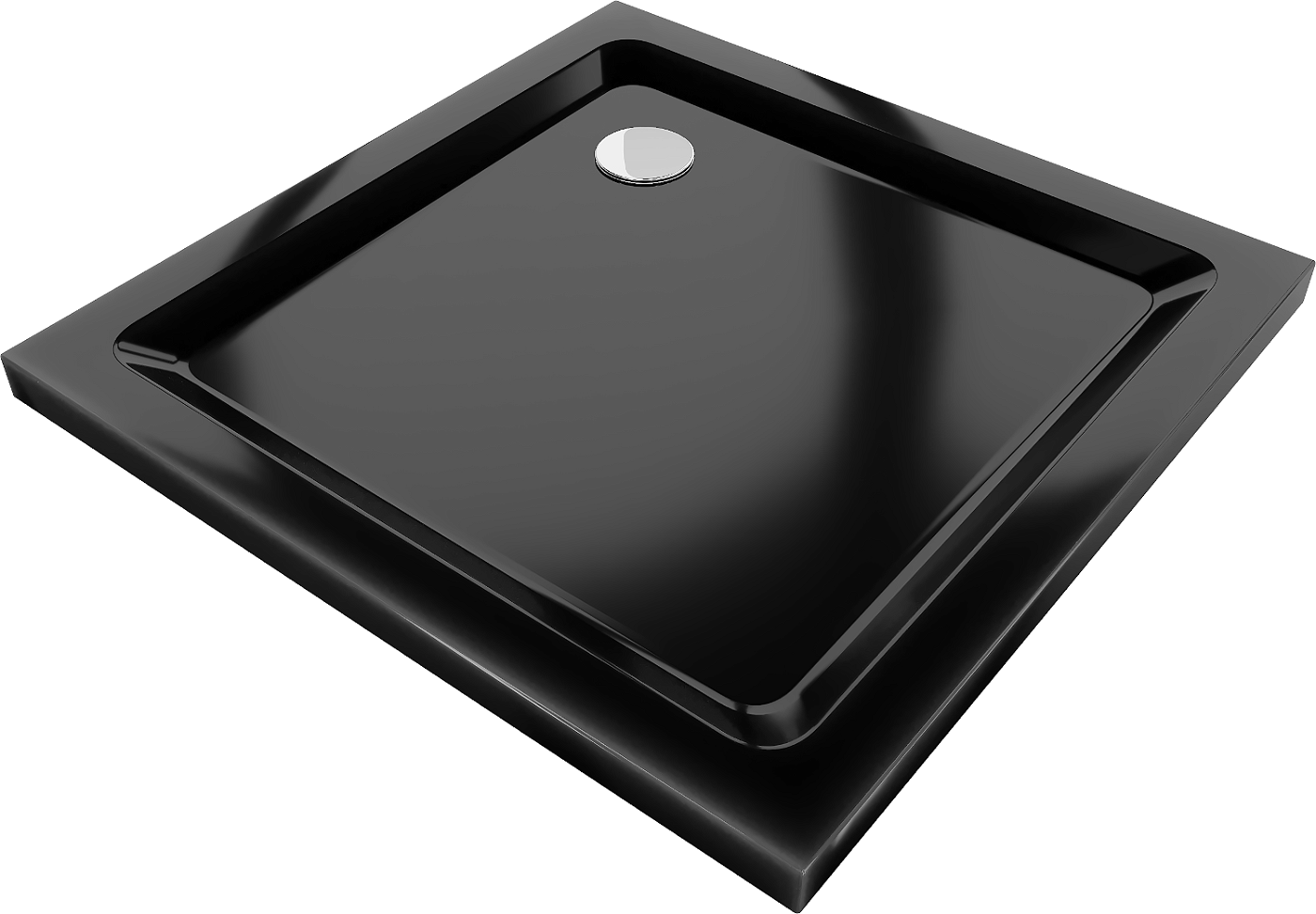 Mexen Flat brodzik kwadratowy slim 100 x 100 cm, czarny, syfon chrom - 40701010