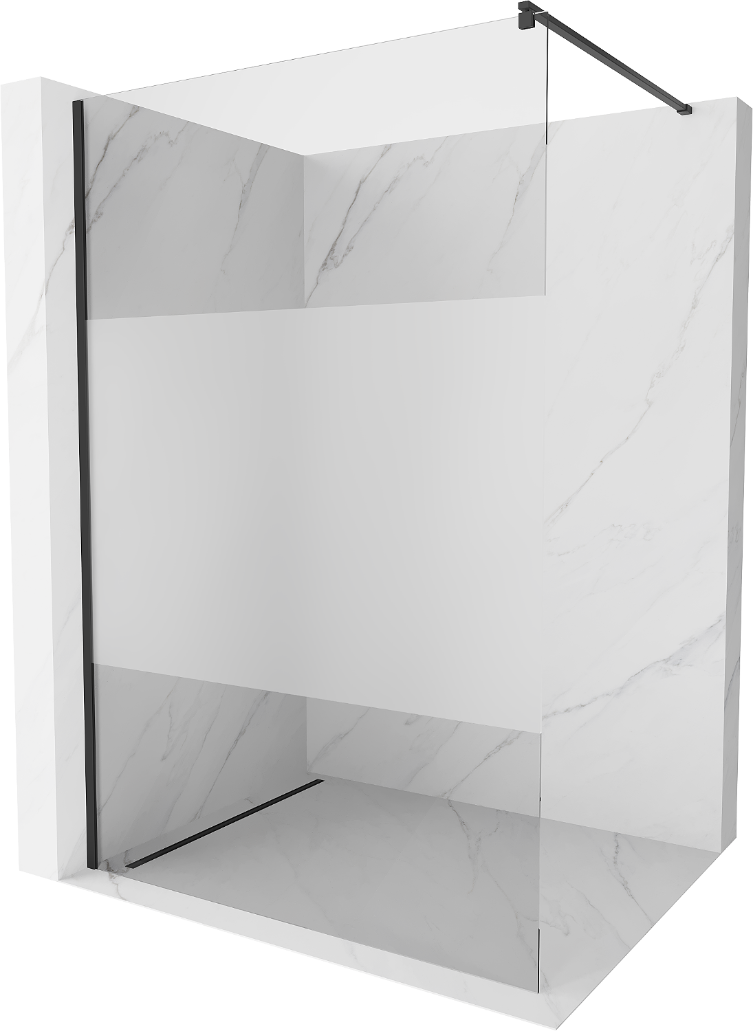 Mexen Kioto ścianka prysznicowa Walk-in 70 x 200 cm, transparent/szron 8 mm, czarna - 800-070-101-70-35