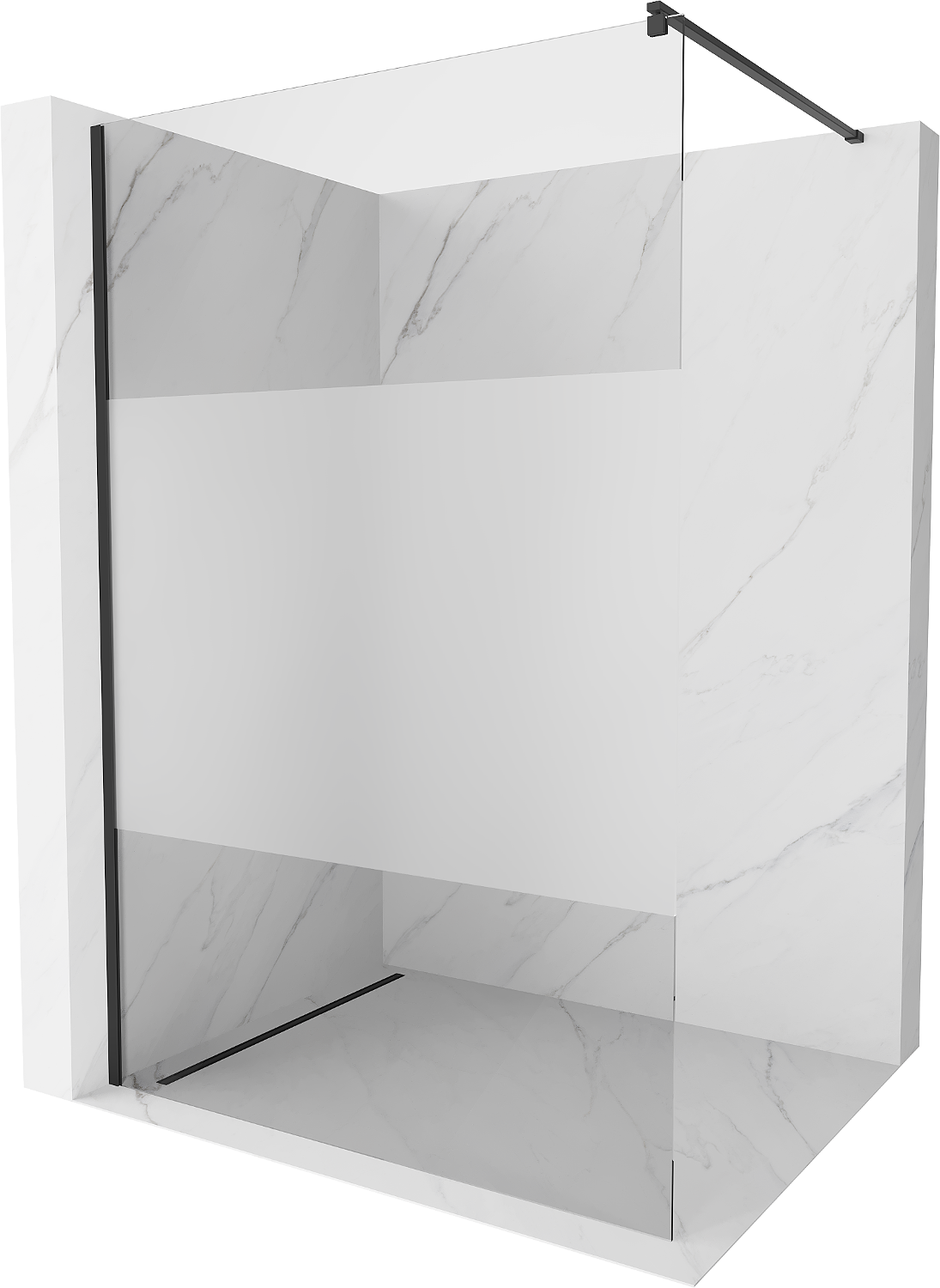 Mexen Kioto ścianka prysznicowa Walk-in 100 x 200 cm, transparent/szron 8 mm, czarna - 800-100-101-70-35